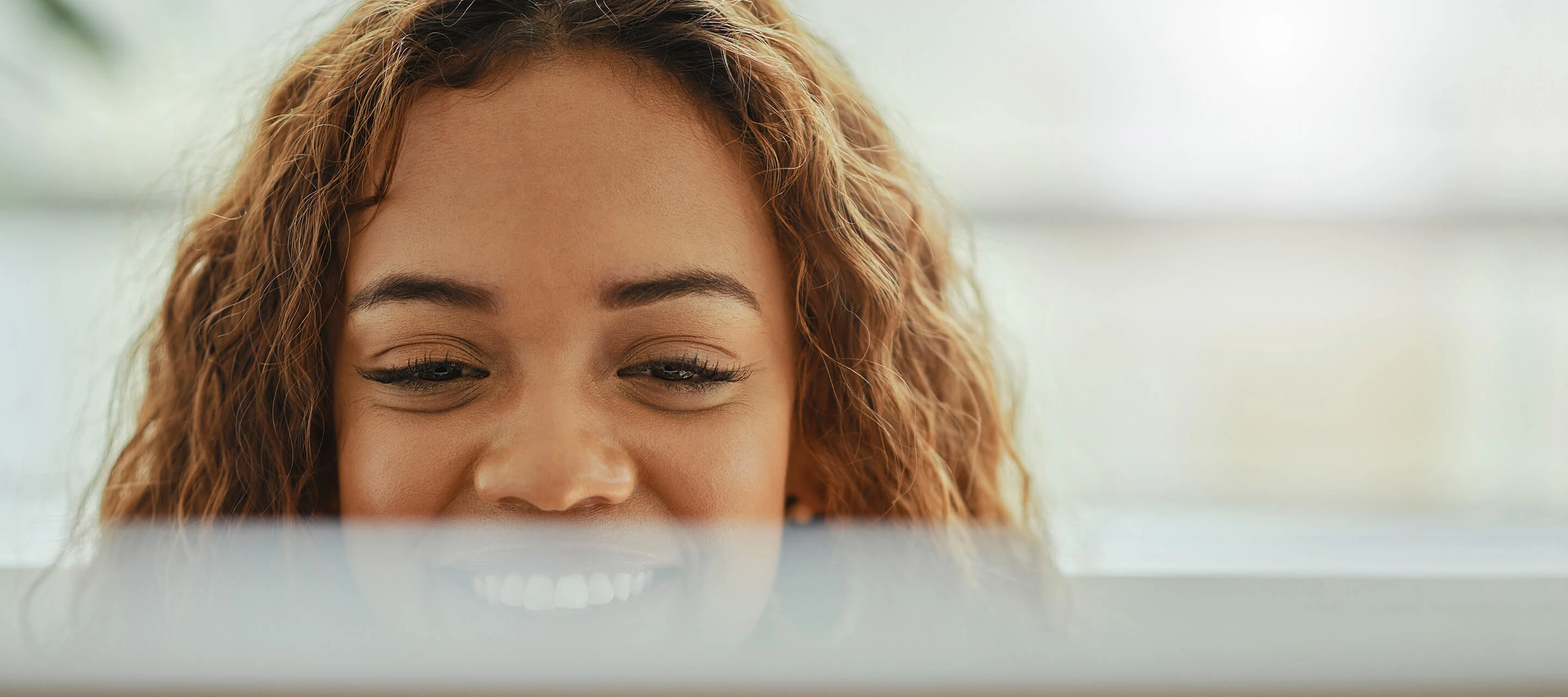 Woman, reading and good news on computer