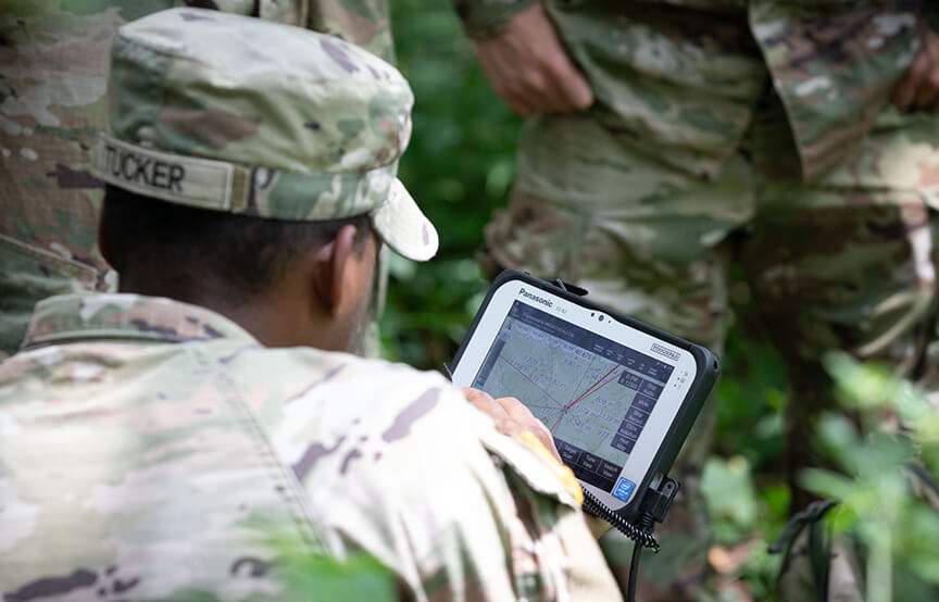 soldier looking at gps