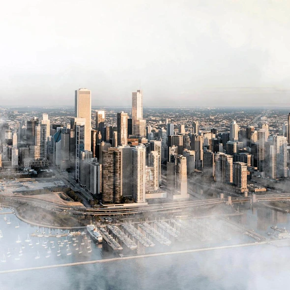 cityscape skyline with fog