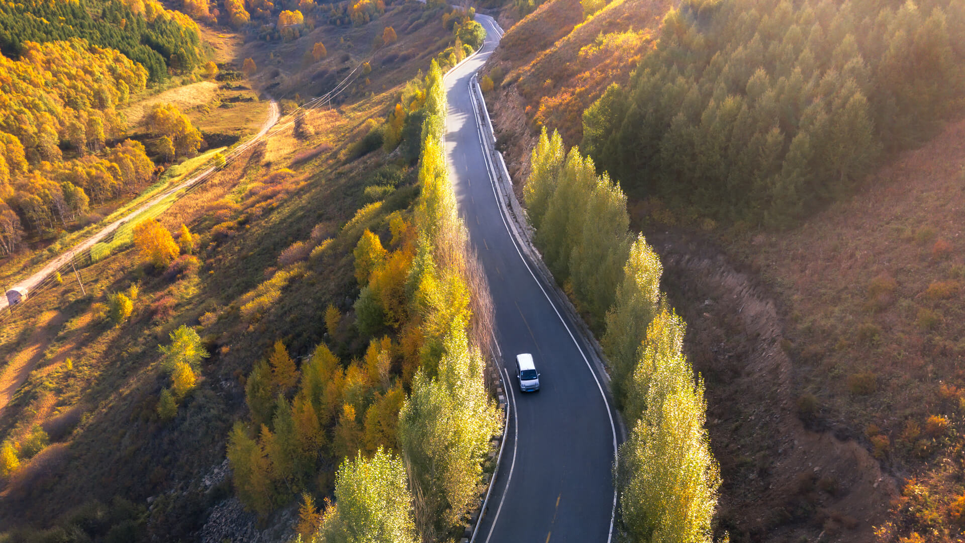 A car on a windy road