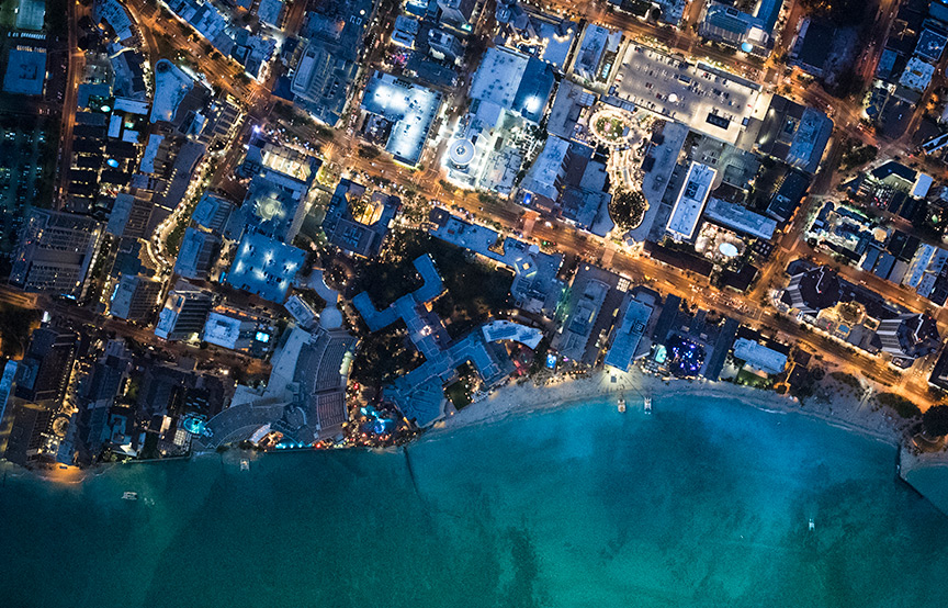aerial view of city and sea