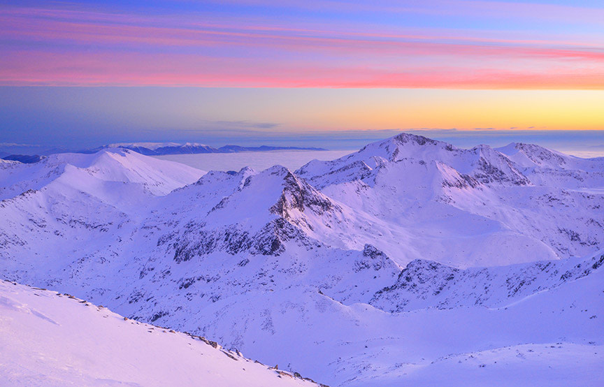 purple mountains and sunset