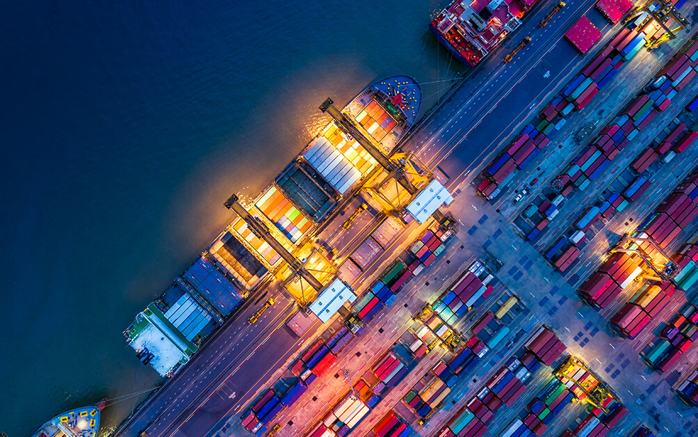 Container ship in import export and business logistics