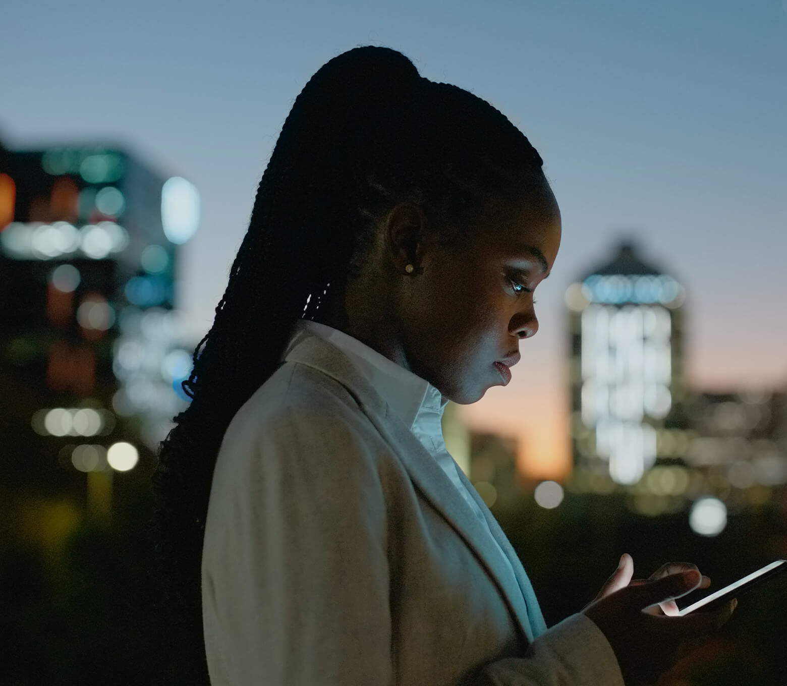 woman looking at phone