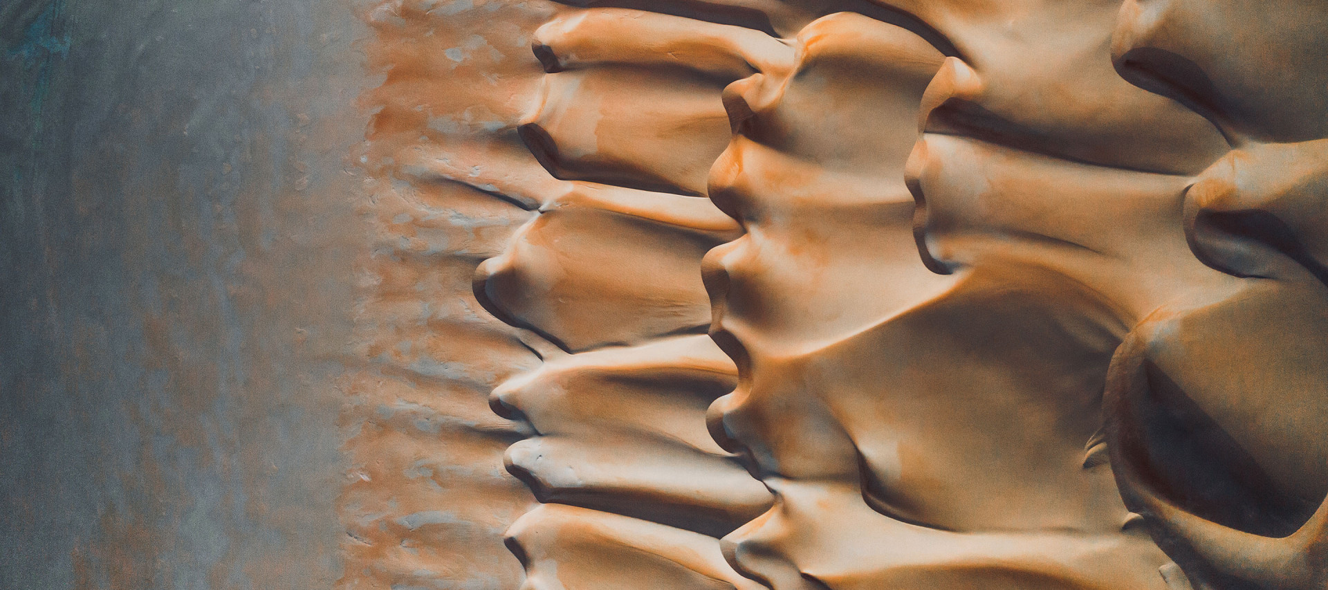 Aerial perspective of patterns in the sand dunes