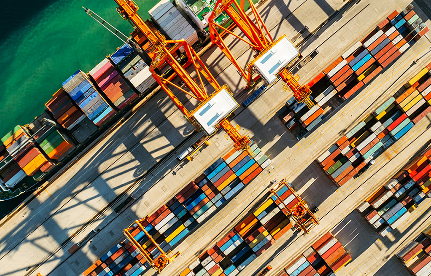 aerial view of cargo ship