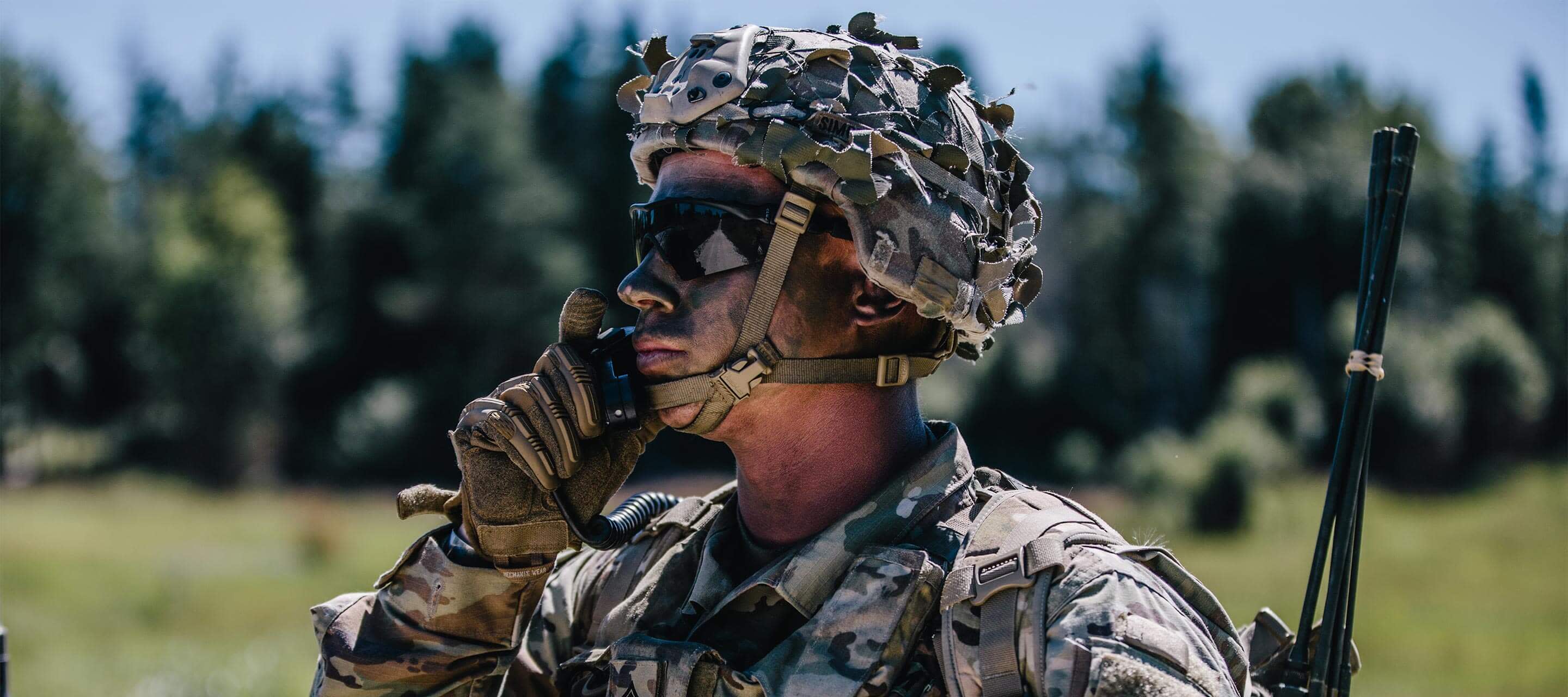 image shows soldier on radio 