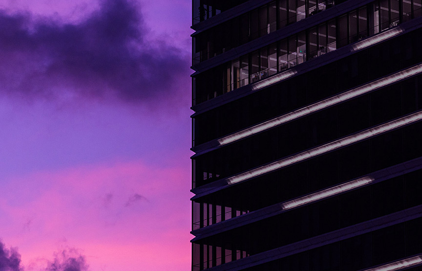building with purple sky