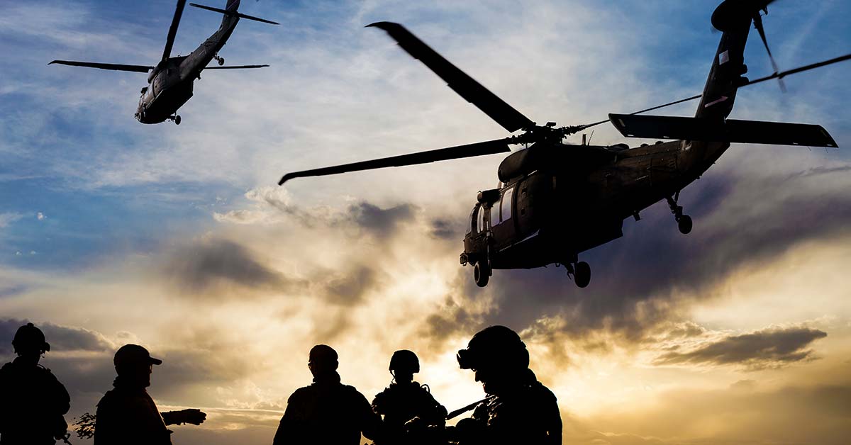 soldiers and helicopters