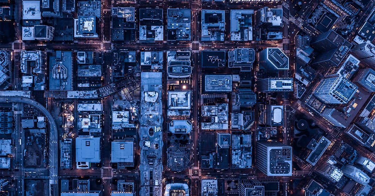 aerial view of building rooftops