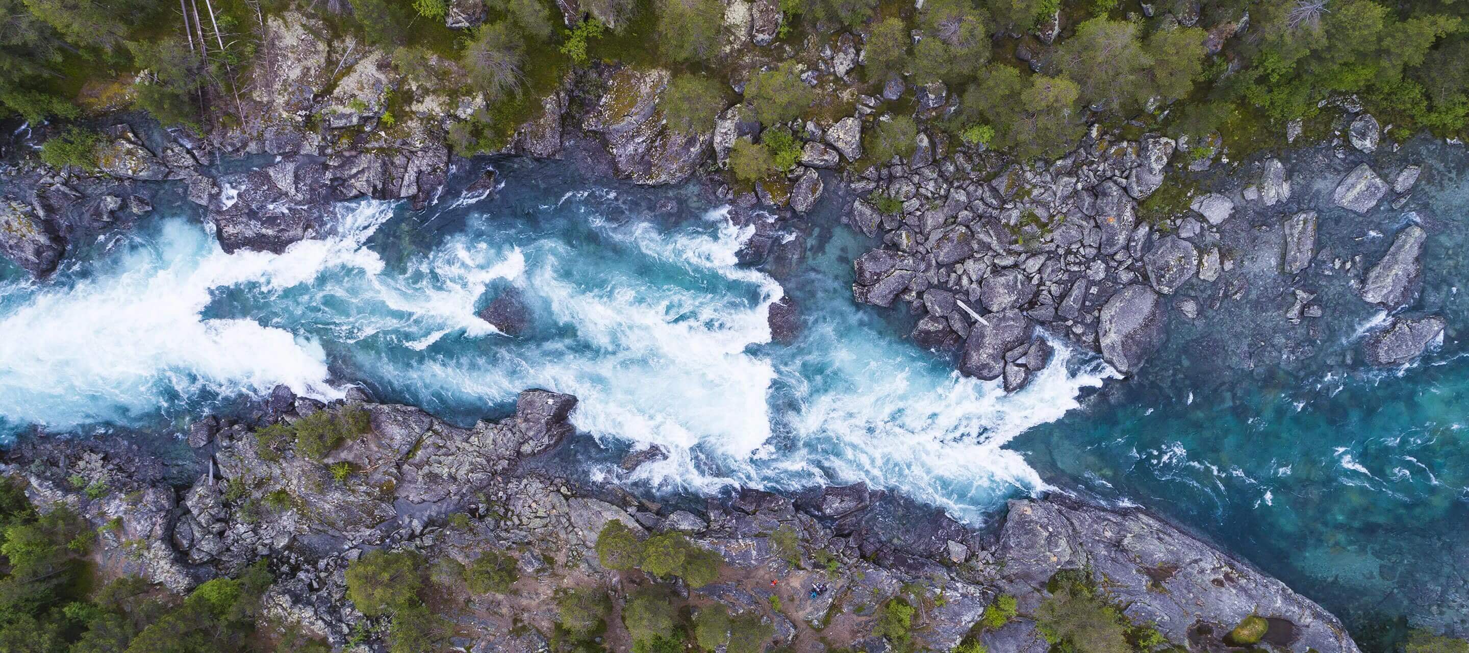 overheard shot of a river rapids