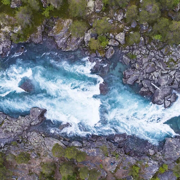 overheard shot of a river rapids
