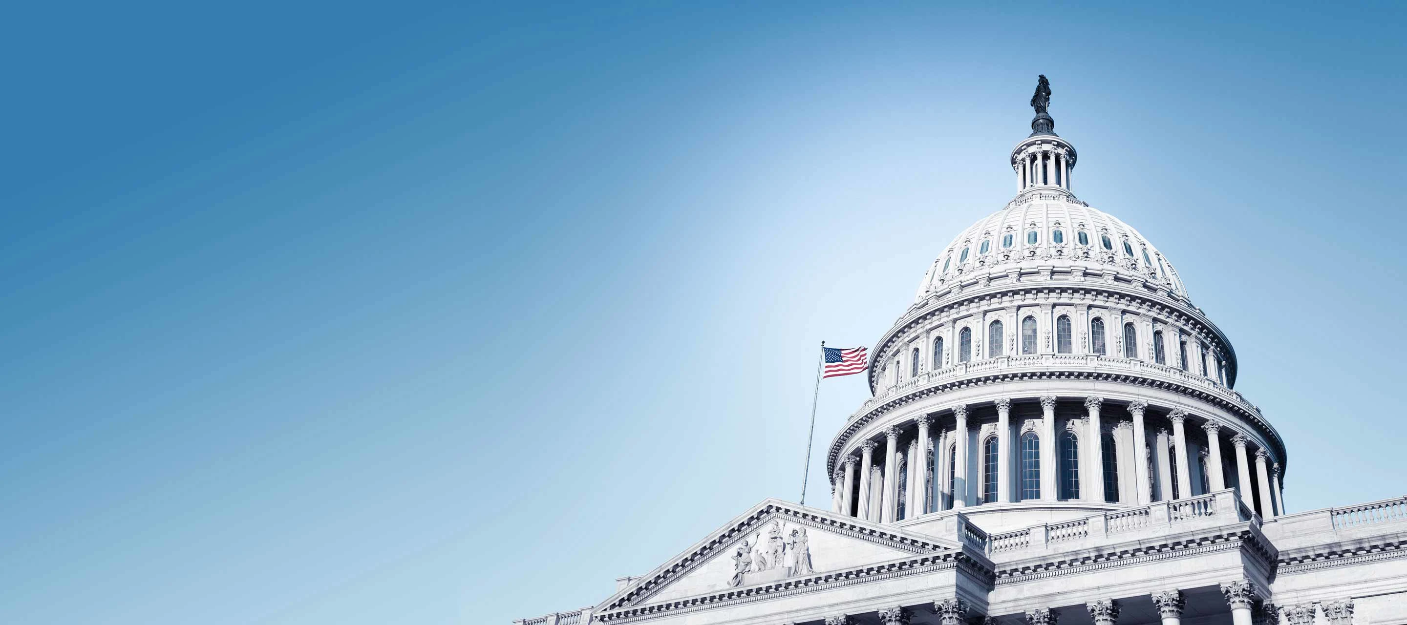 US Capitol with a US flag.