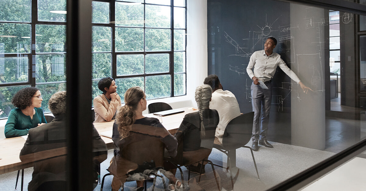 Conference room with people