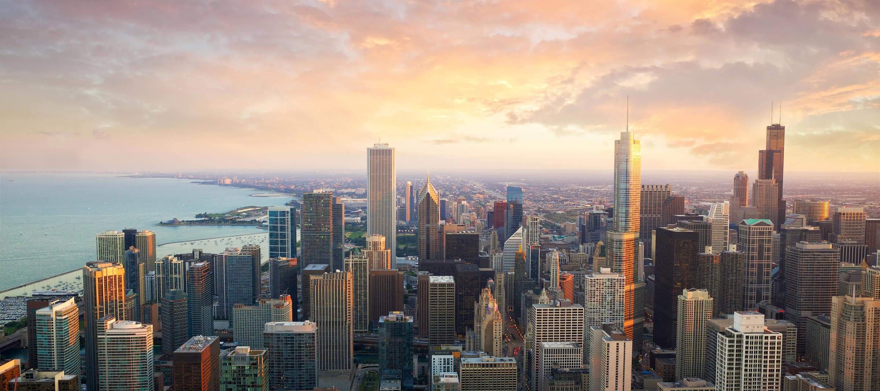 cityscape with sunset clouds