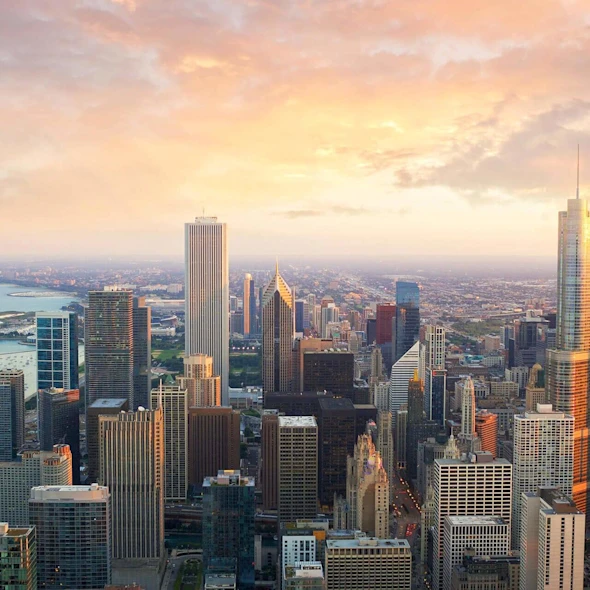cityscape with sunset clouds