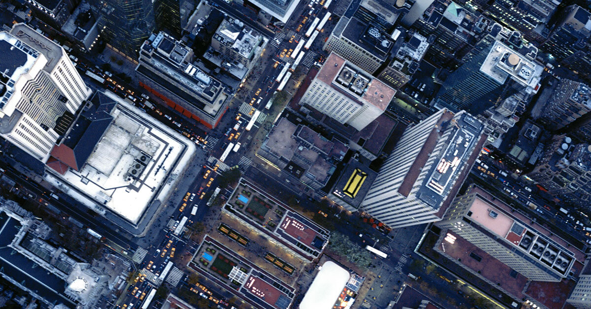 Overhead shot of a cityscape