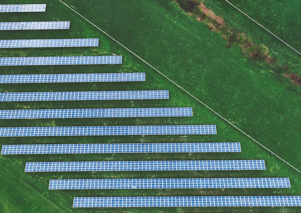 Solar panels in a grass field