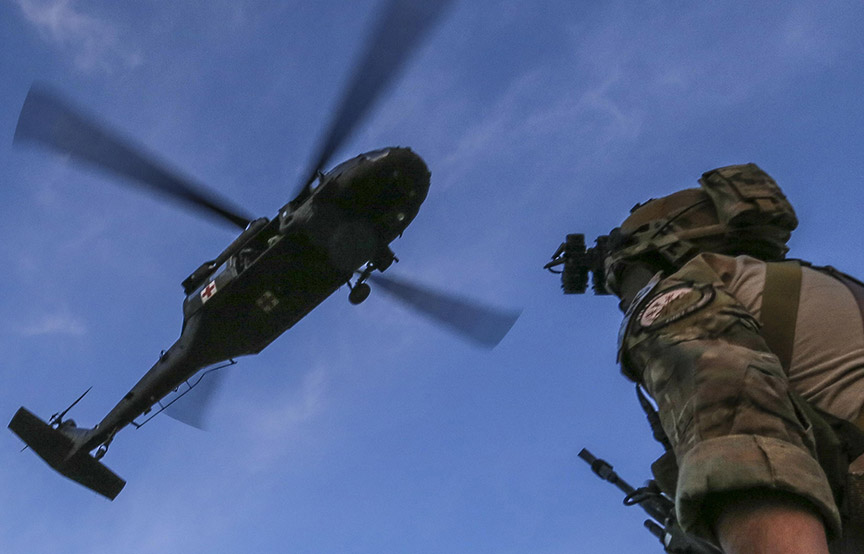 soldier looking up at sky