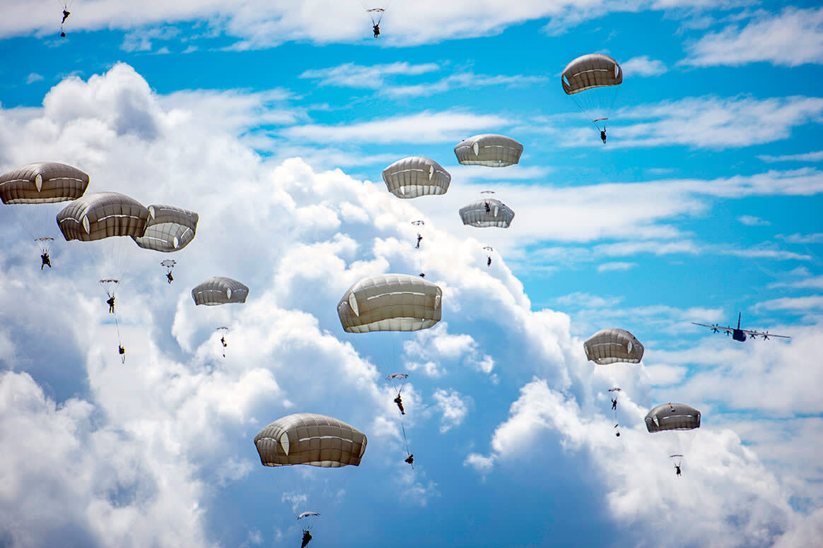 Paratroops in the clouds