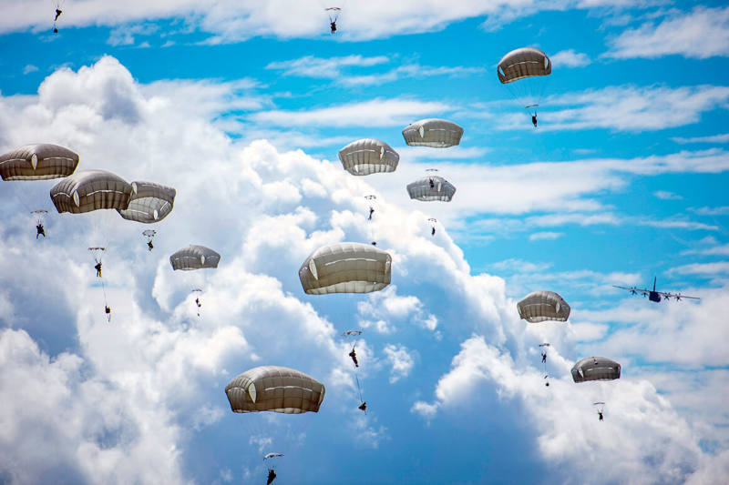 Paratroops in the clouds
