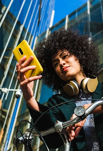 woman holding phone
