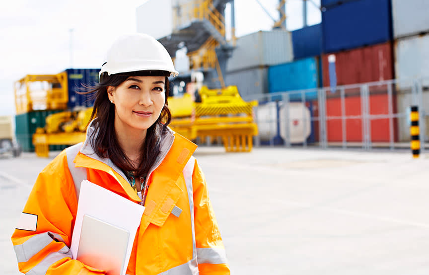 woman in ship building zone