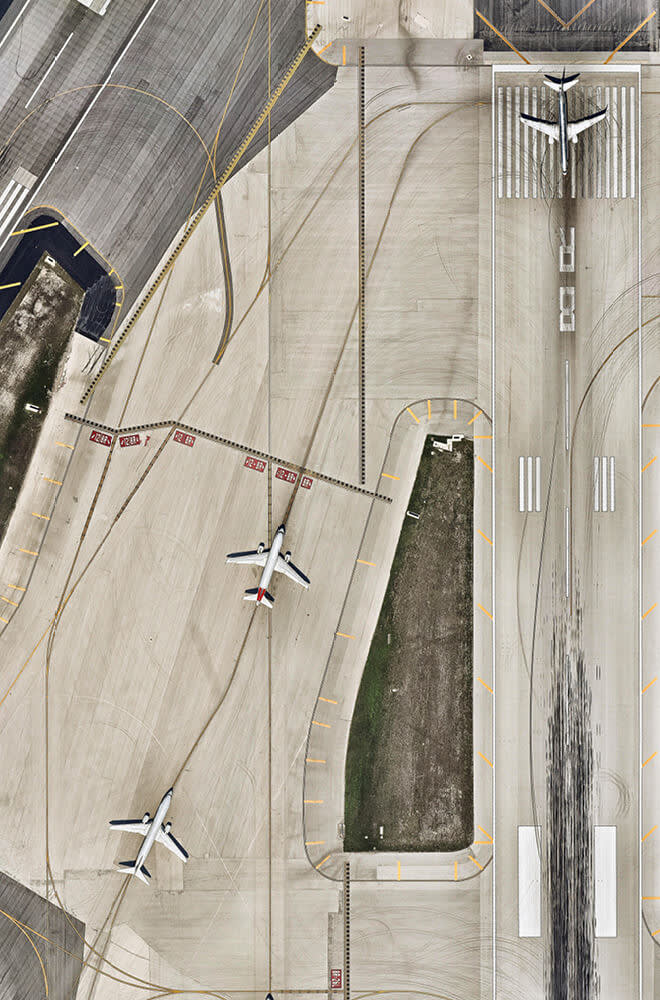 Overheard shot of an airplane runway