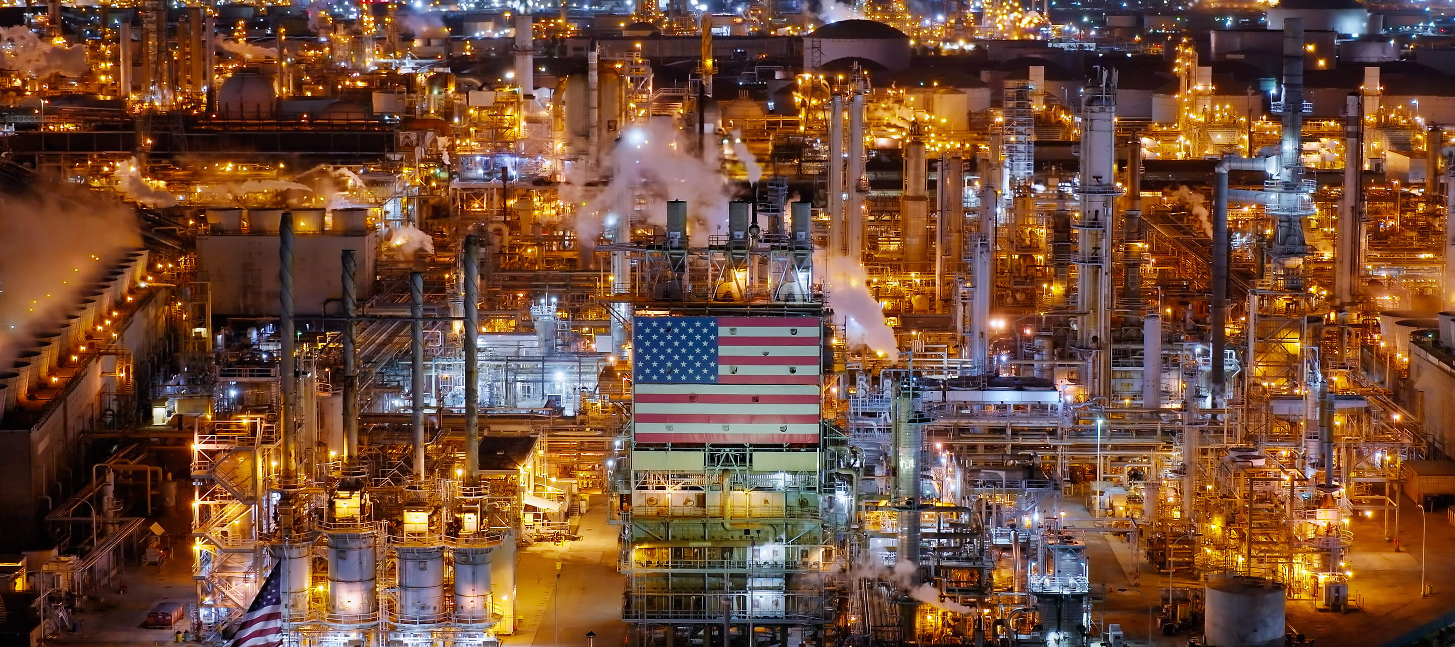 Aerial Shot of Oil Refinery in Wilmington, California at Night 