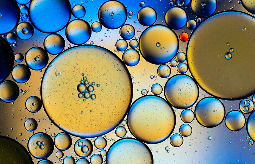 molecule bubbles in blue and yellow