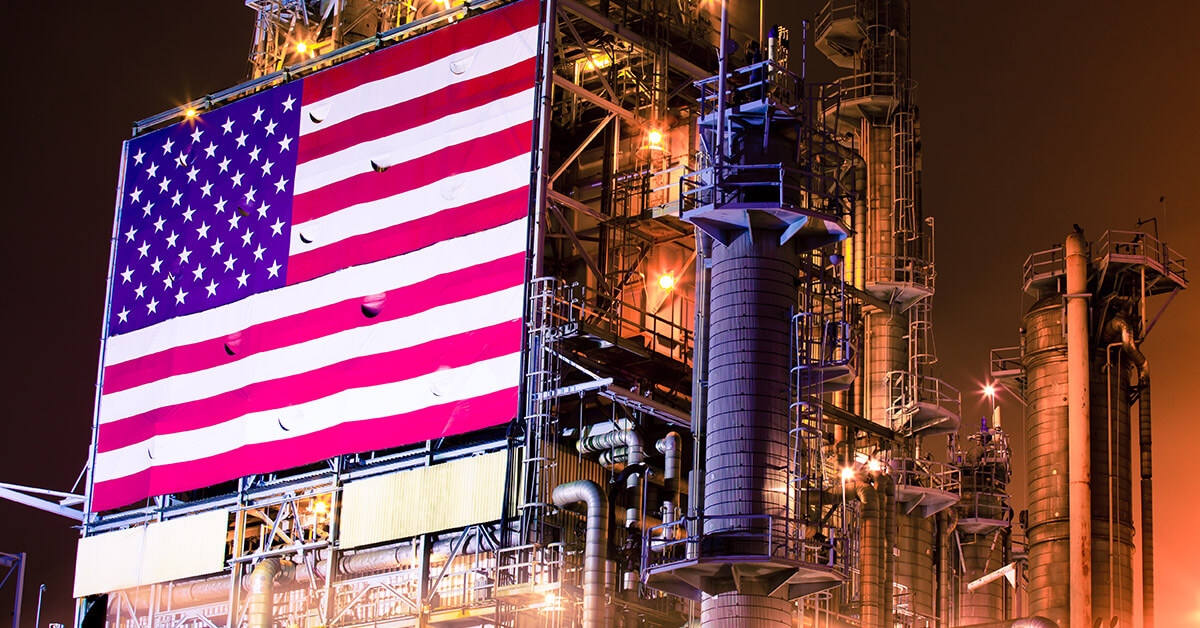 Oil Refinery with American Flag 