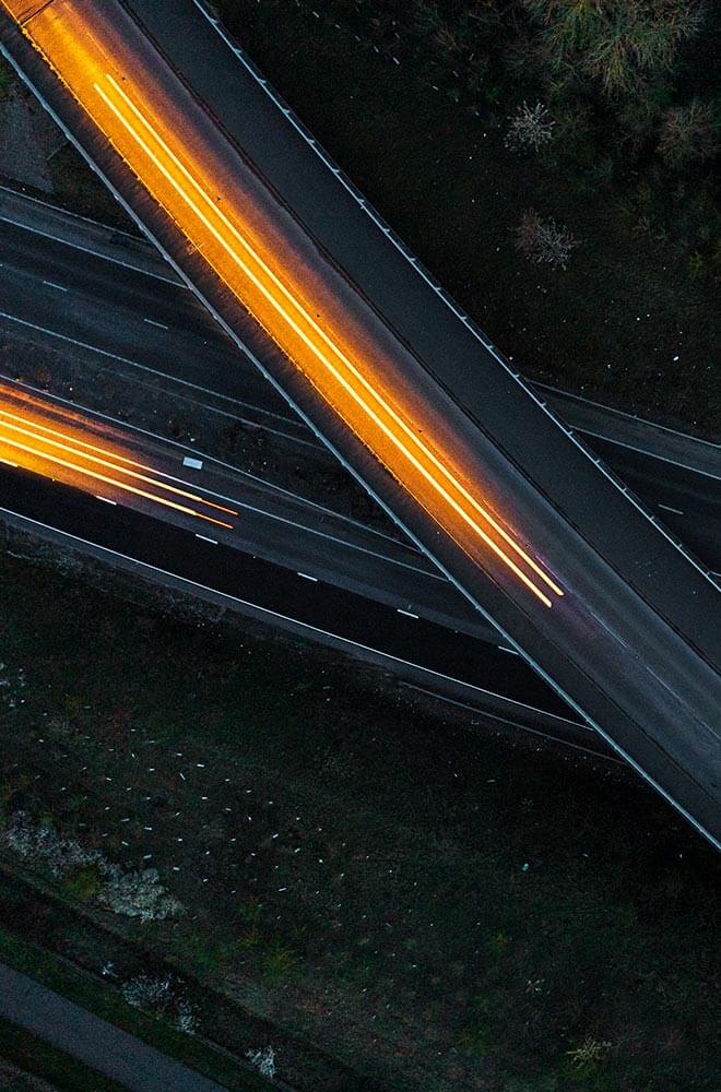 lit up roads at night