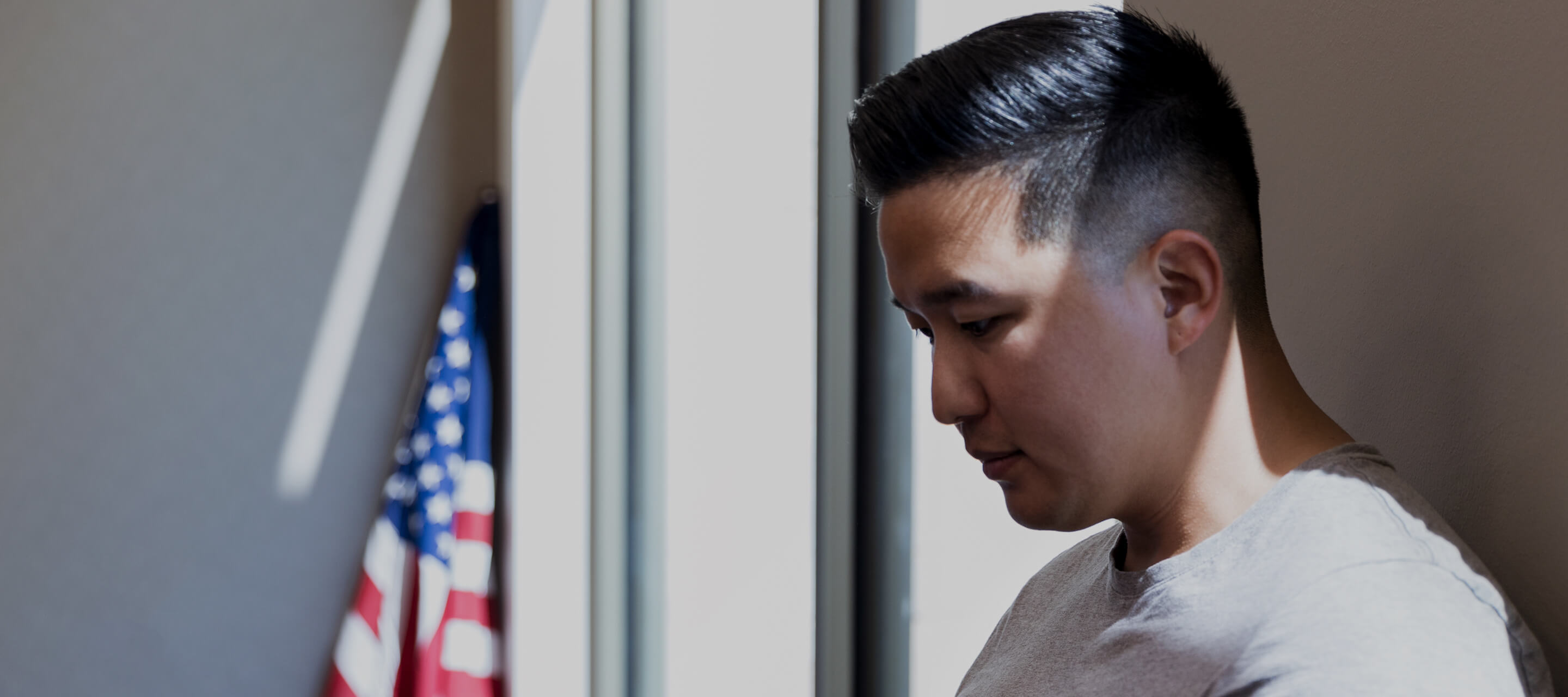 veteran looking at his phone