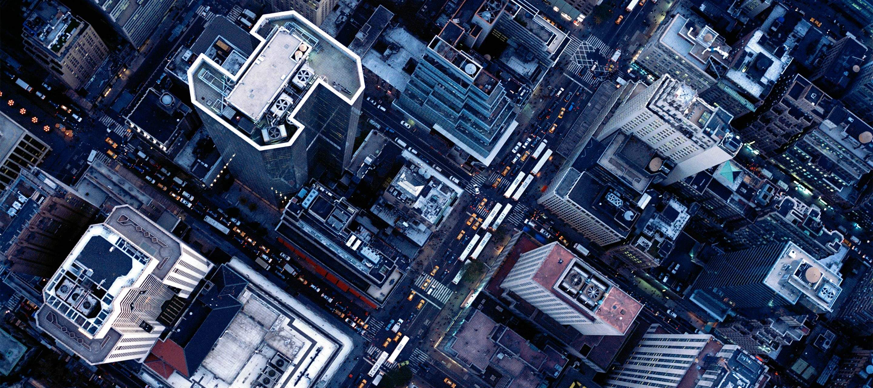 aerial view of roofs in city