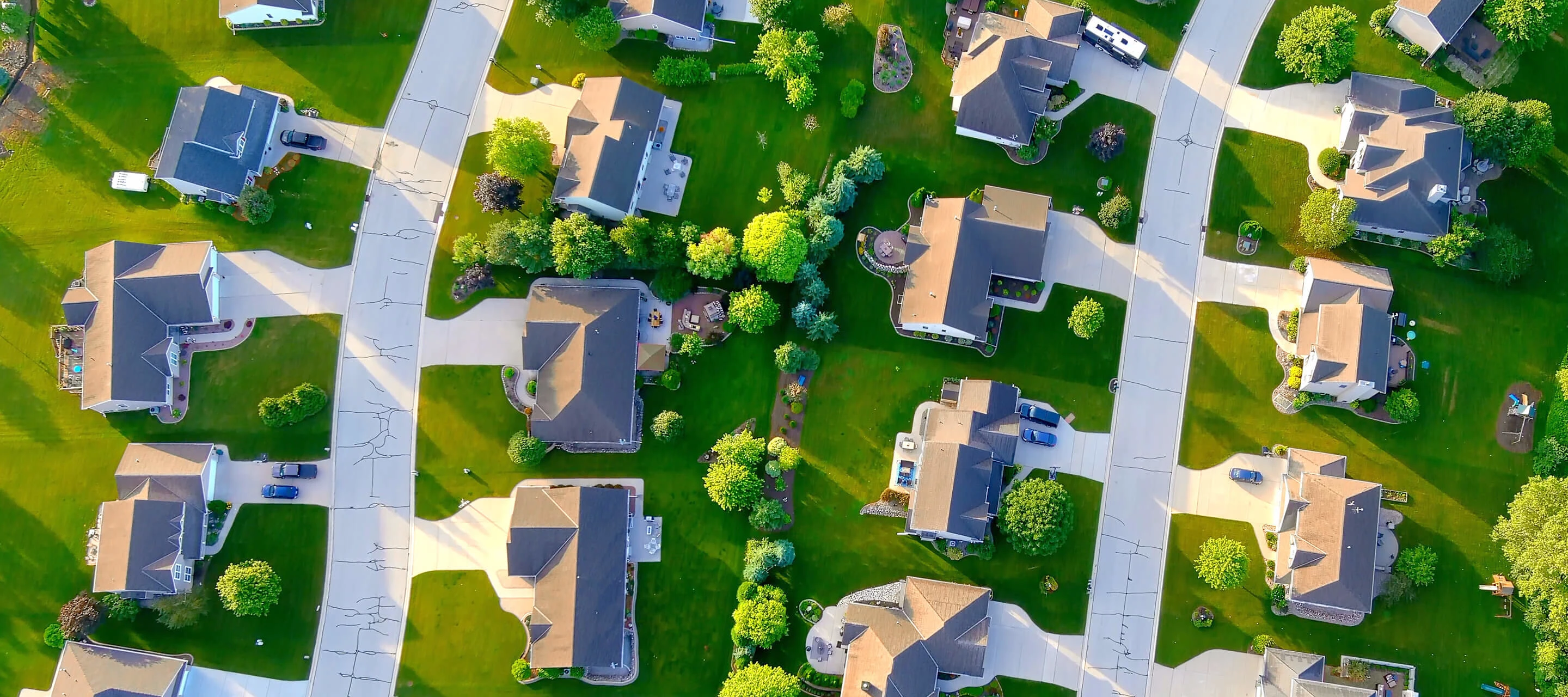 aerial view of a neighborhood of homes