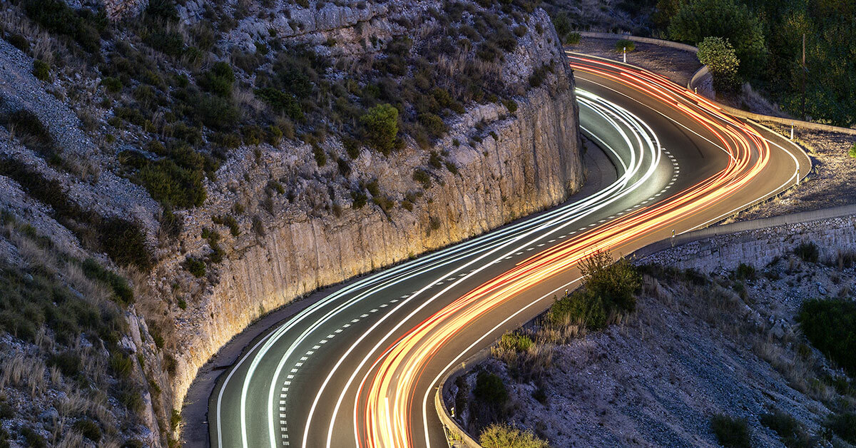 Time lapse photo of a curvy road