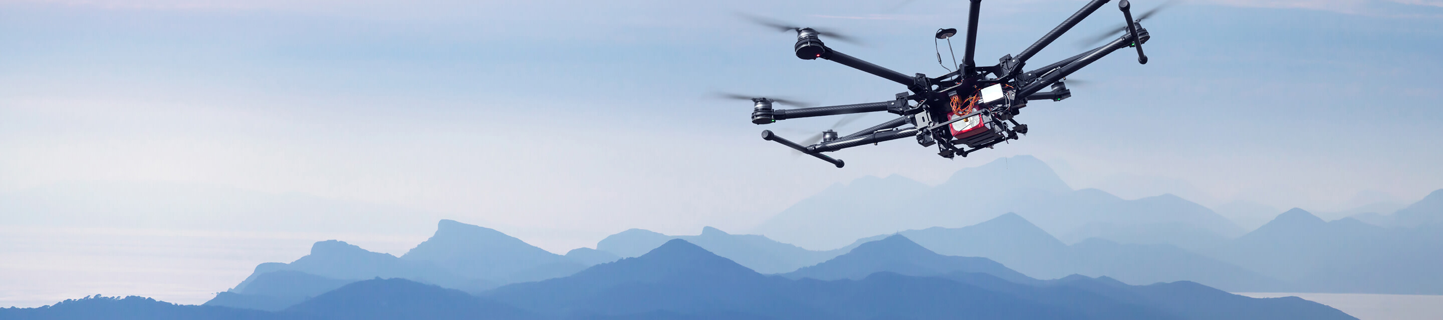 Drone flying over mountains