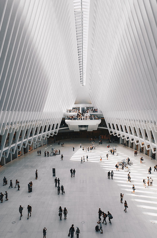 Inside the occulus in Manhattan.