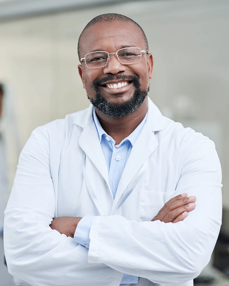 male scientist in white lab coat