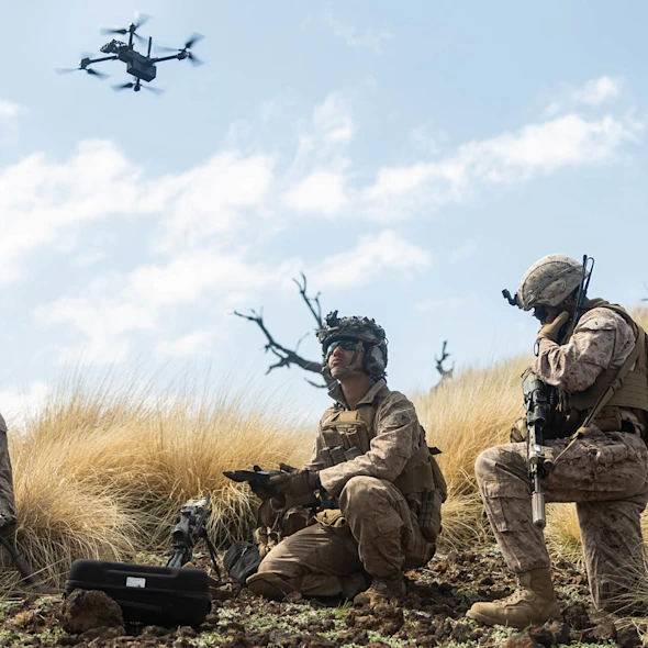 soldier looking at drone