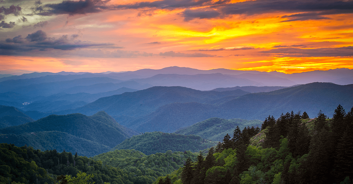 mountains with sunset