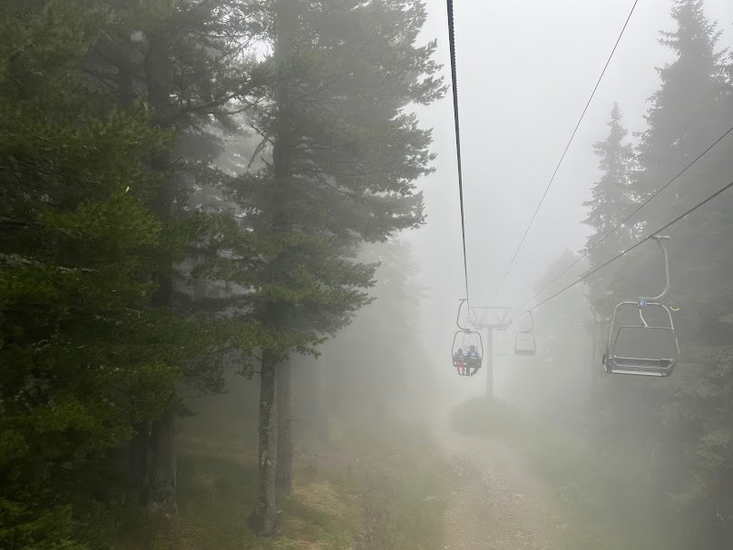 rila mountain lift in fog
