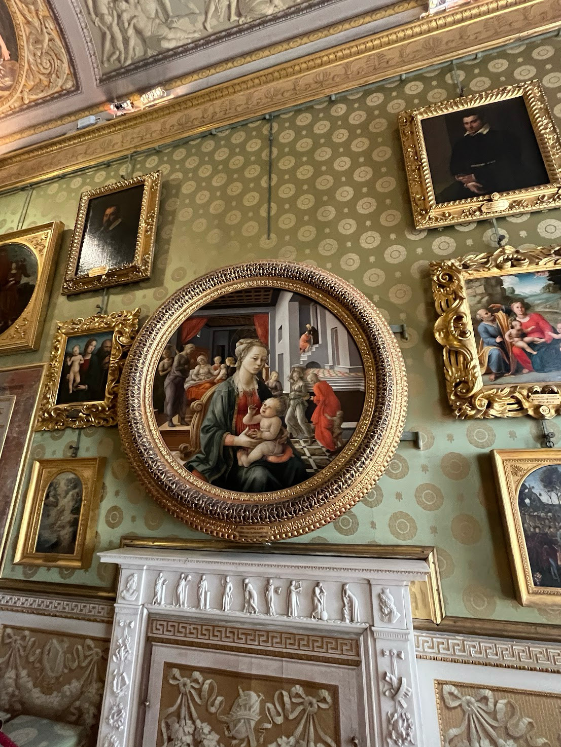 mother and child above fireplace