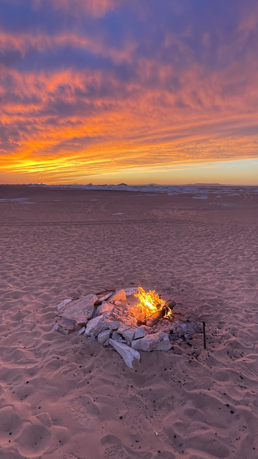 desert sunset and fire