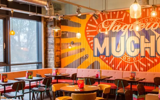 Brightly coloured wall mural in Las Iguanas Chelmsford