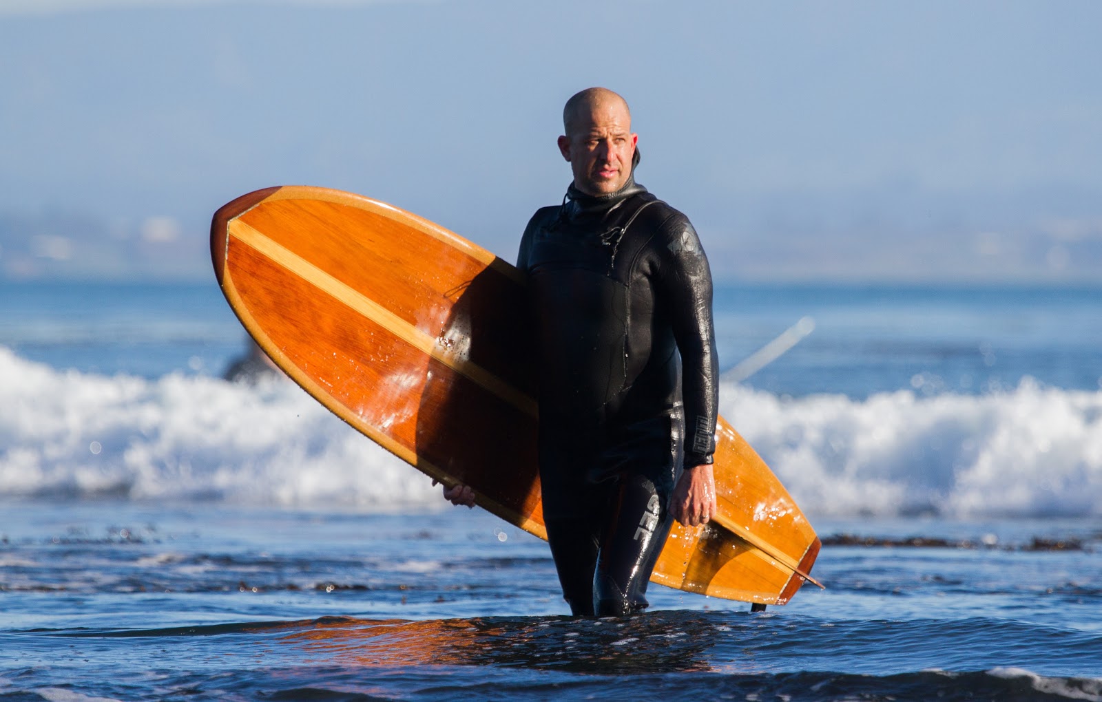 David Dennis with his Ventana Downrail at Pleasure Point. Photo by Dave Alexander of Salty Breeze Surf Art and Photography