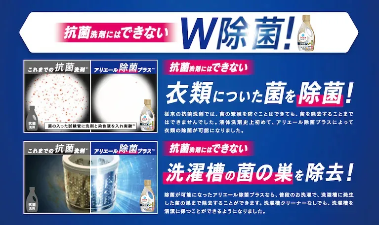 抗菌洗剤にはできないW除菌!