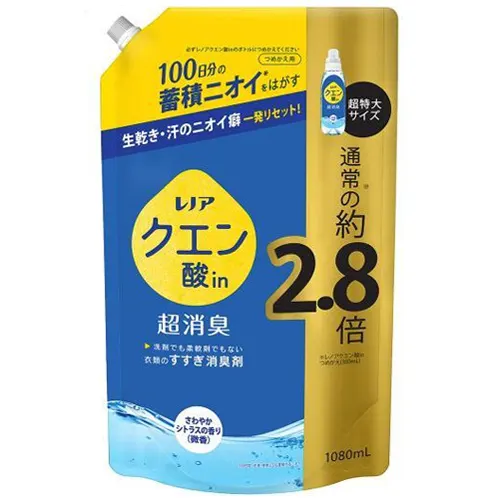 レノアクエン酸in超消臭さわやかシトラスの香り（微香）つめかえ用超特大サイズ 1,080ml