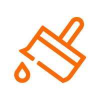 Orange pensel med färgdropp på vit bakgrund.