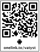 Svartvit QR-kod ovanför Android-ikon med texten 'onelink.to/vatyst'